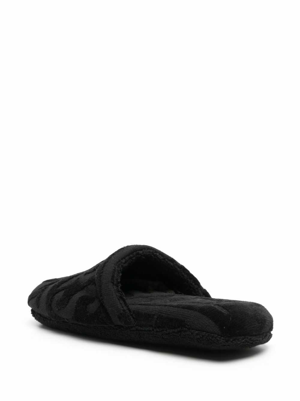 Versace Black Logo Towelling Effect Slippers Versace
