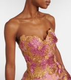 Monique Lhuillier Embroidered raffia-blend midi dress