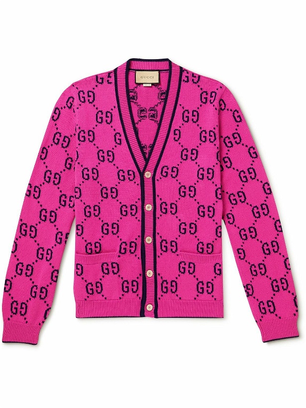 Photo: GUCCI - Logo-Intarsia Cotton Cardigan - Pink