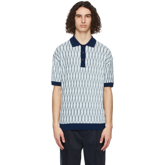 Photo: King and Tuckfield SSENSE Exclusive Blue Wool Textured Polo