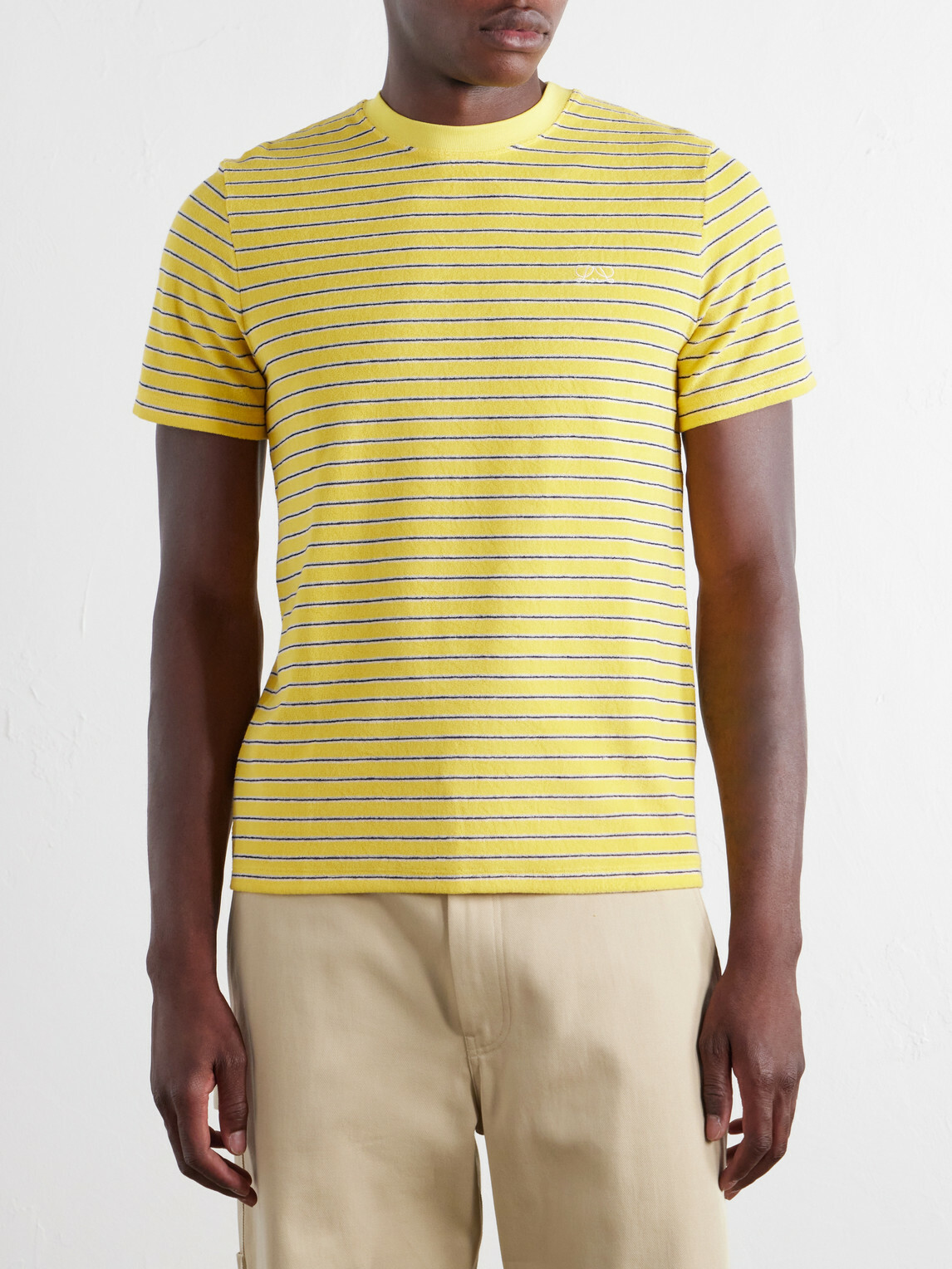 LOEWE - Logo-Embroidered Striped Cotton-Blend Terry T-Shirt - Yellow