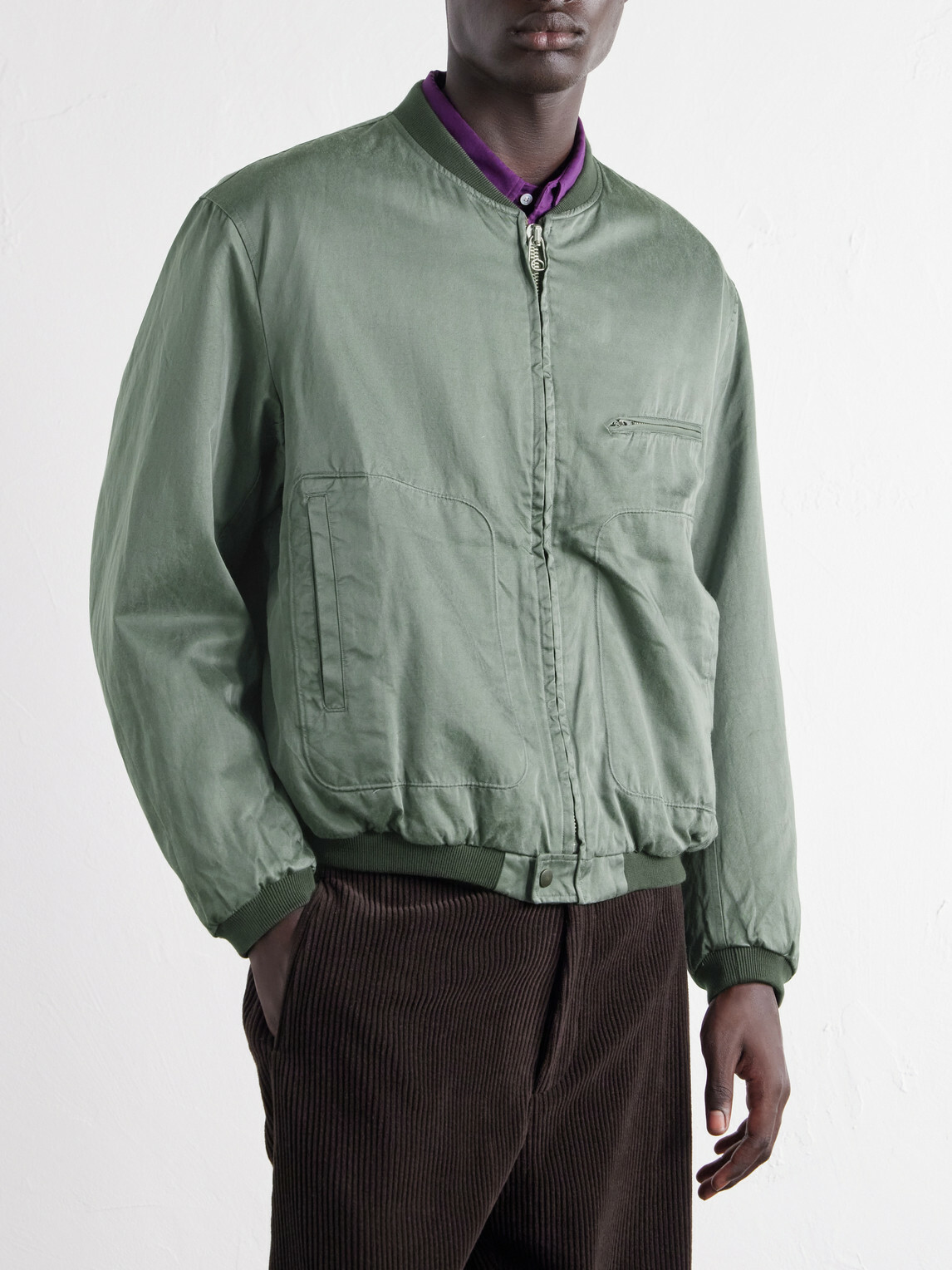 A.PRESSE - Silk and Cotton-Blend Bomber Jacket - Green