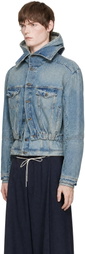 EGONlab Blue Hooded Denim Bomber Jacket
