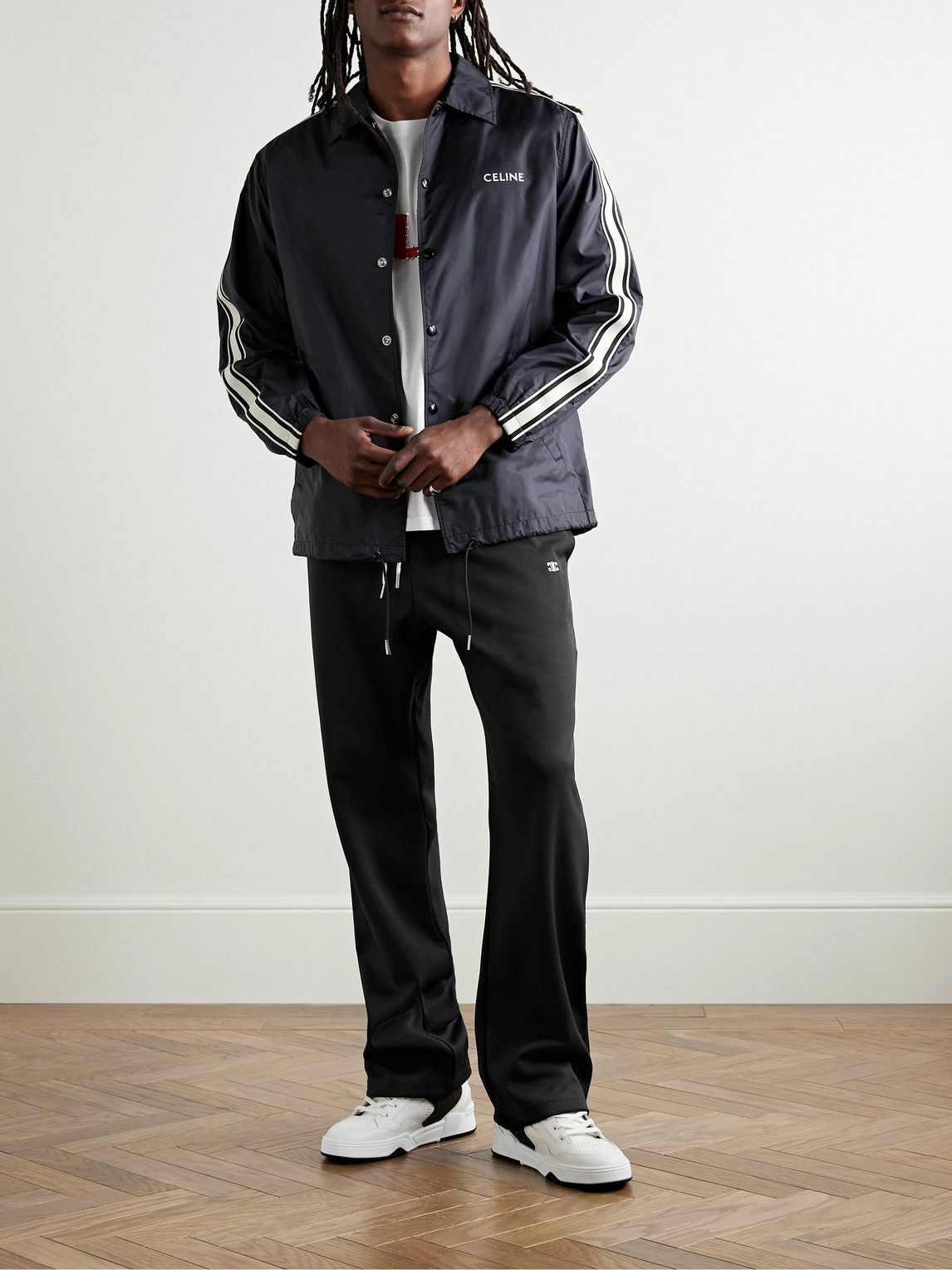 CELINE - Straight-Leg Striped Jersey Sweatpants - Black