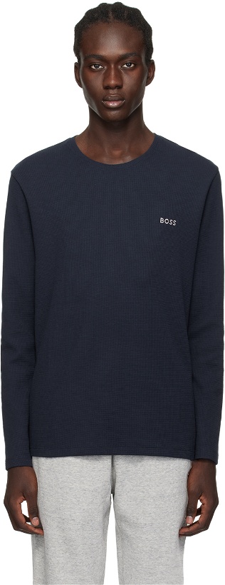 Photo: BOSS Navy Embroidered Long Sleeve T-Shirt