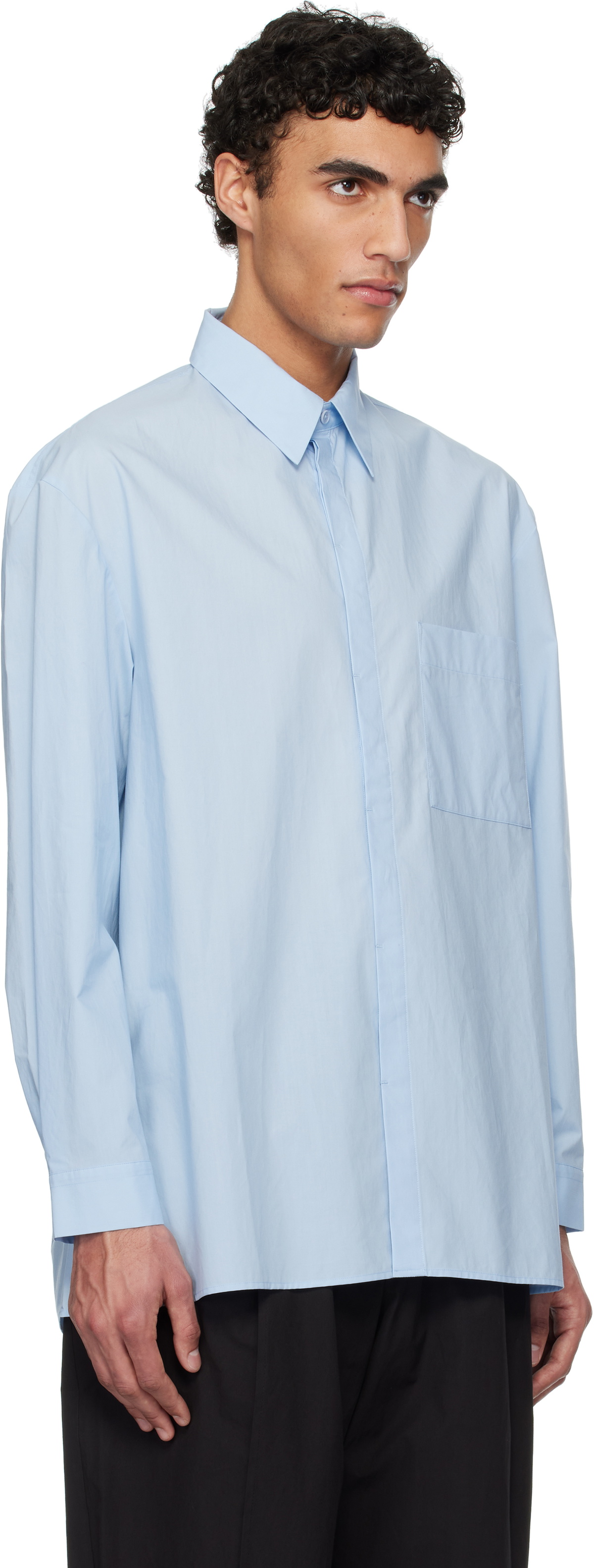 AMOMENTO Blue Square Pocket Oversized Shirt