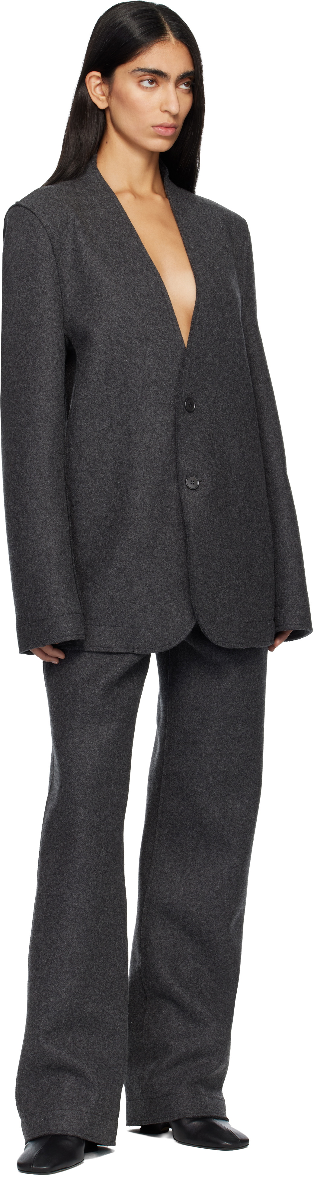 MARIE ADAM-LEENAERDT Gray Base Classic Single Breast Blazer
