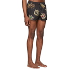 Dolce and Gabbana Black Crown Print Swim Shorts