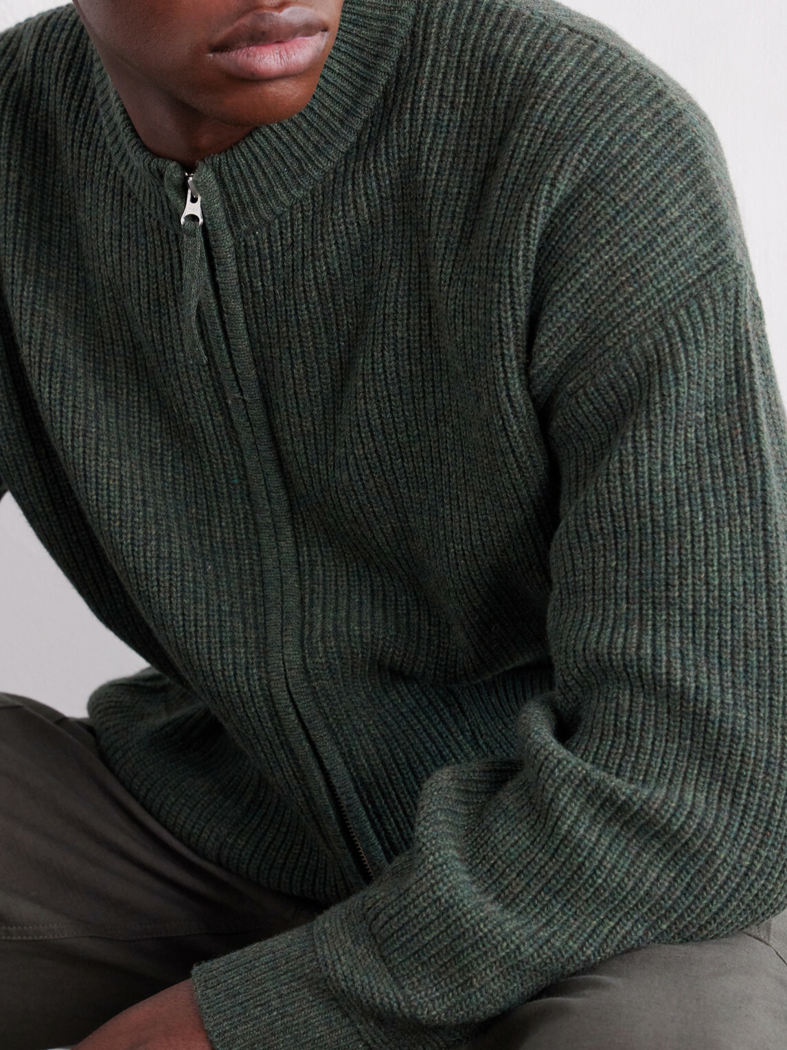 FrizmWORKS - Ribbed-Knit Wool-Blend Zip-Up Cardigan - Green