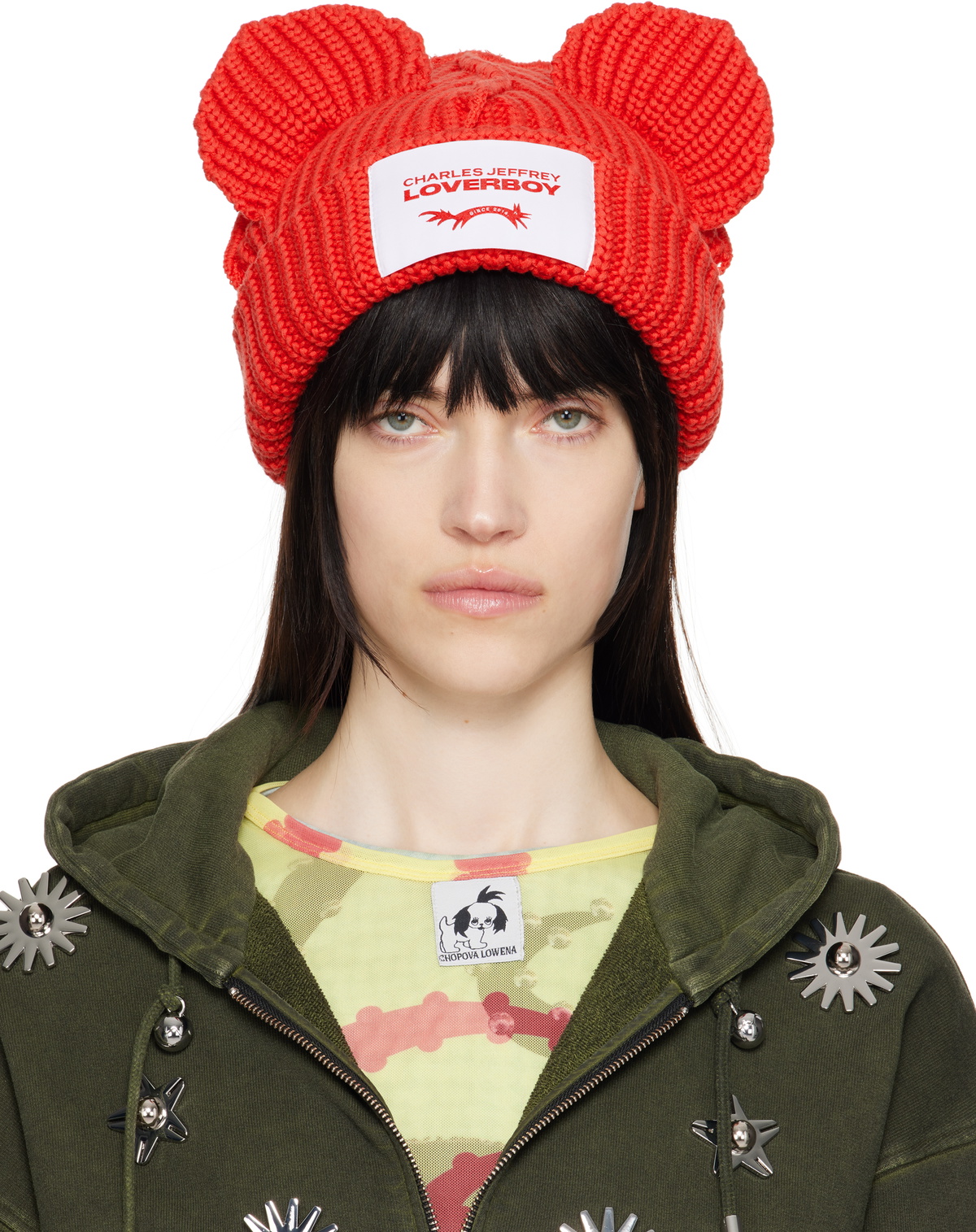 charles jeffrey loverboy ビーニー red Charles Jeffrey LOVERBOY Red Chunky Ears Beanie Charles