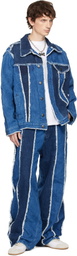 Charles Jeffrey LOVERBOY Blue Clash of Clans Edition Frayed Stripe Denim Jacket