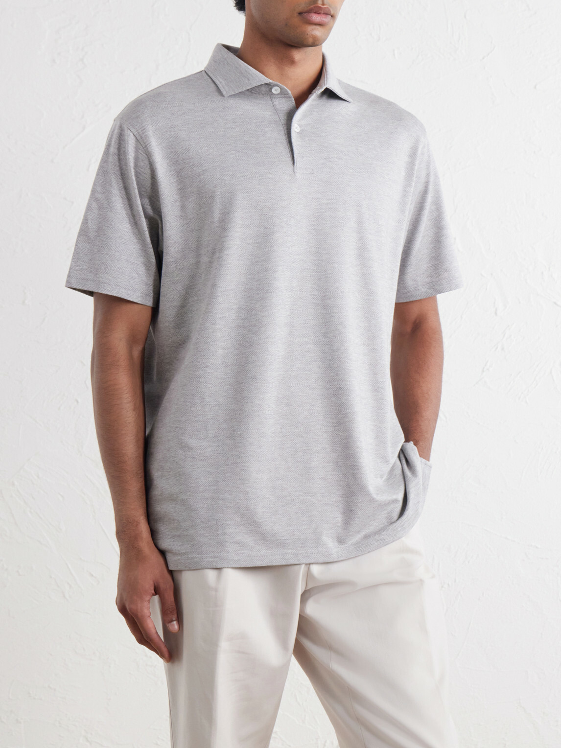 Peter Millar - Excursionist Cotton-Blend Herringbone Polo Shirt - Gray