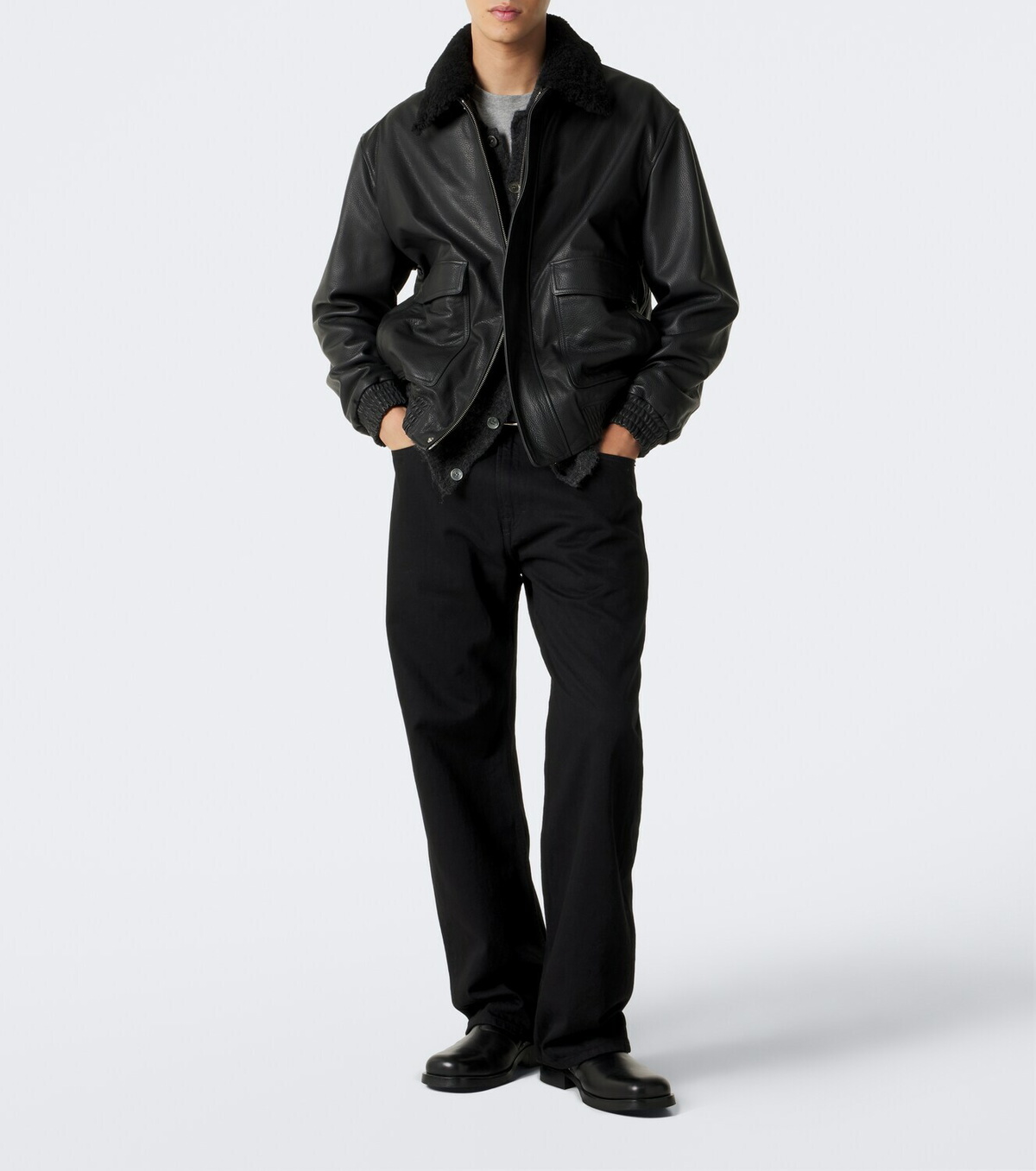 Arma Bari teddy-trimmed leather blouson jacket