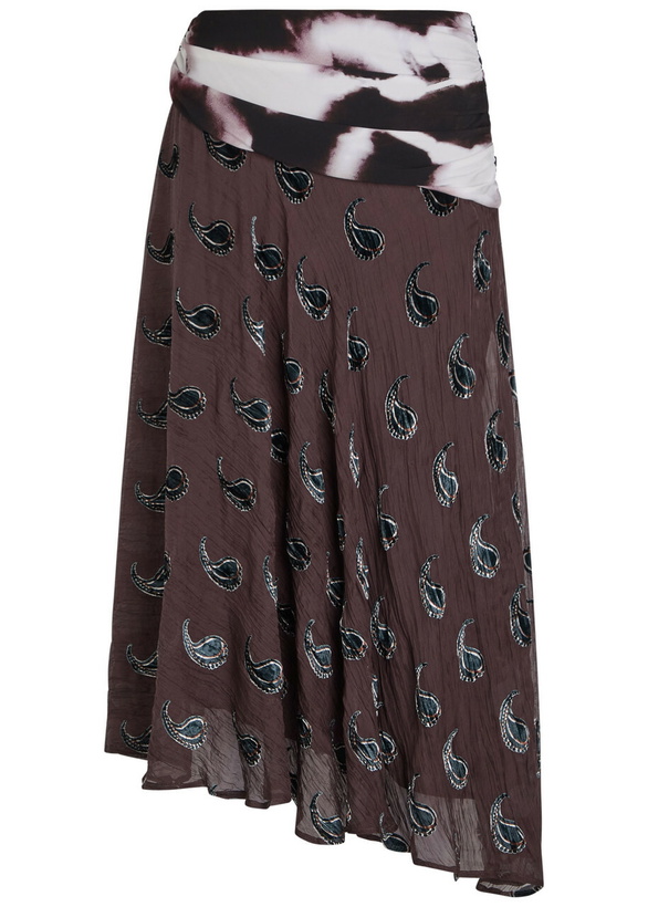 Photo: Tory Burch Paisley-devoré Asymmetric Silk-blend Midi Skirt Brown