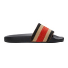 Burberry Beige and Black Wool Striped Furley Slides