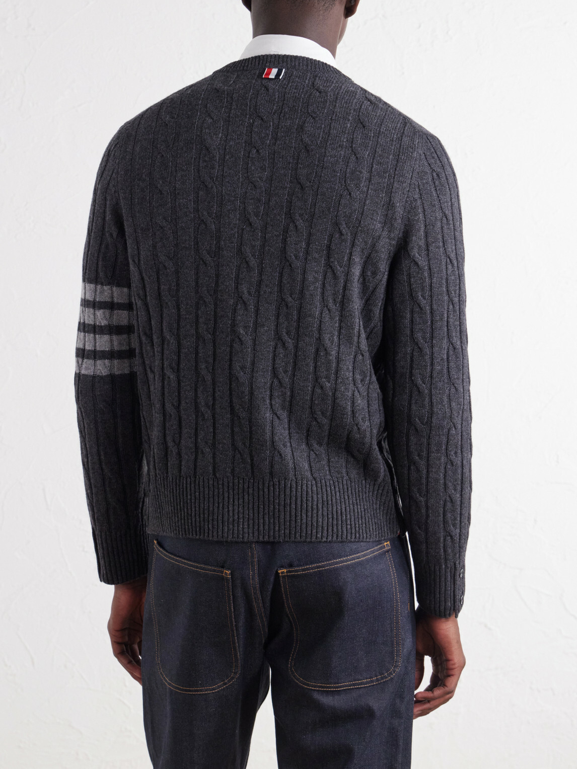 Thom Browne - 4-Bar Stripe Cable-Knit Cashmere Sweater - Gray