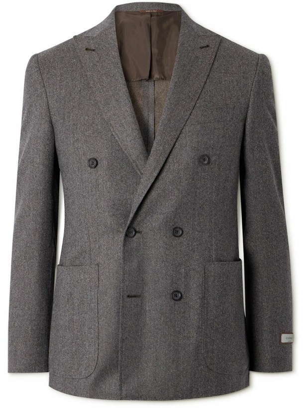 Photo: Canali - Kei Slim-Fit Double-Breasted Wool-Flannel Suit Jacket - Brown