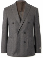 Canali - Kei Slim-Fit Double-Breasted Wool-Flannel Suit Jacket - Brown