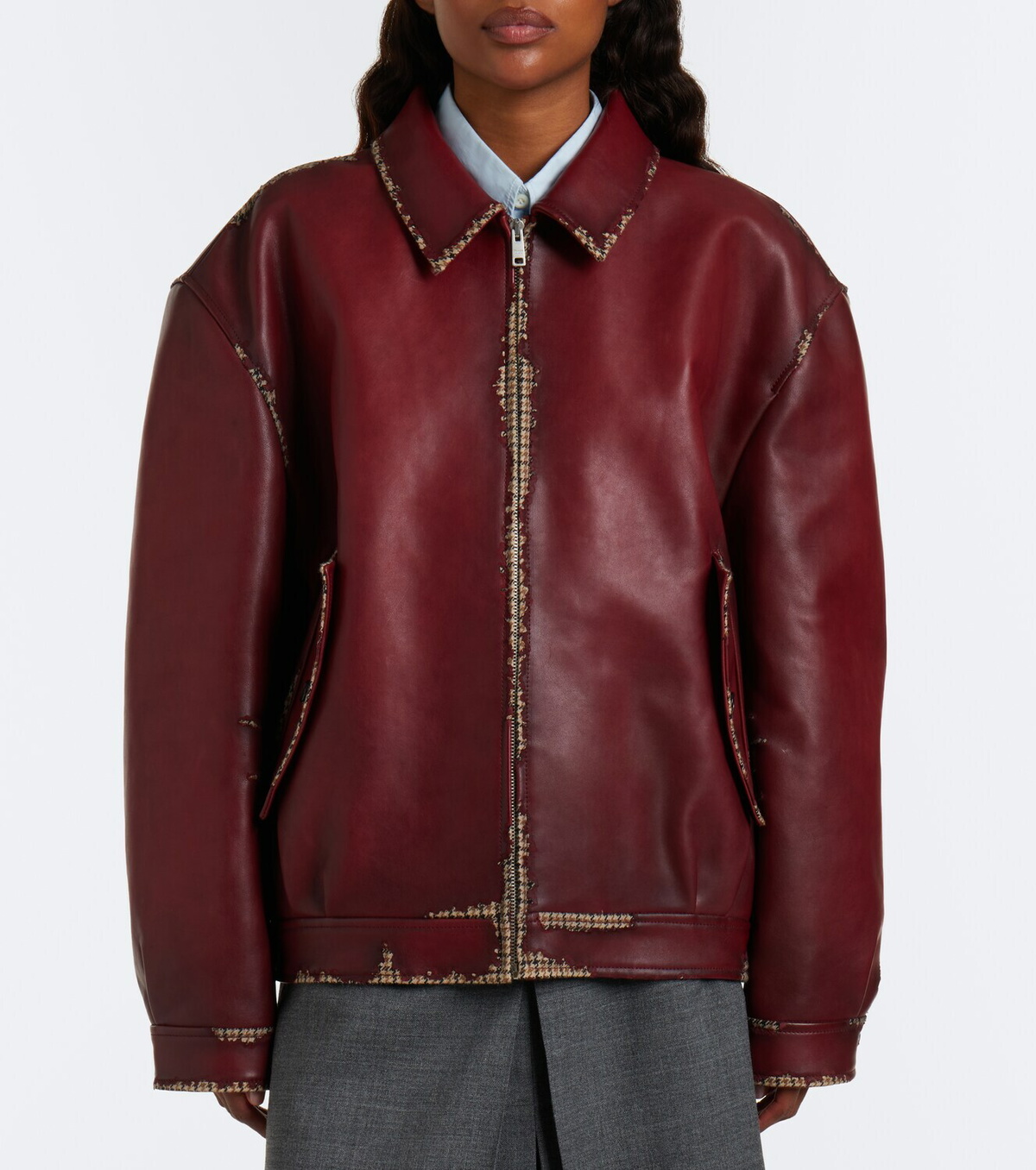 Prada Distressed houndstooth leather jacket
