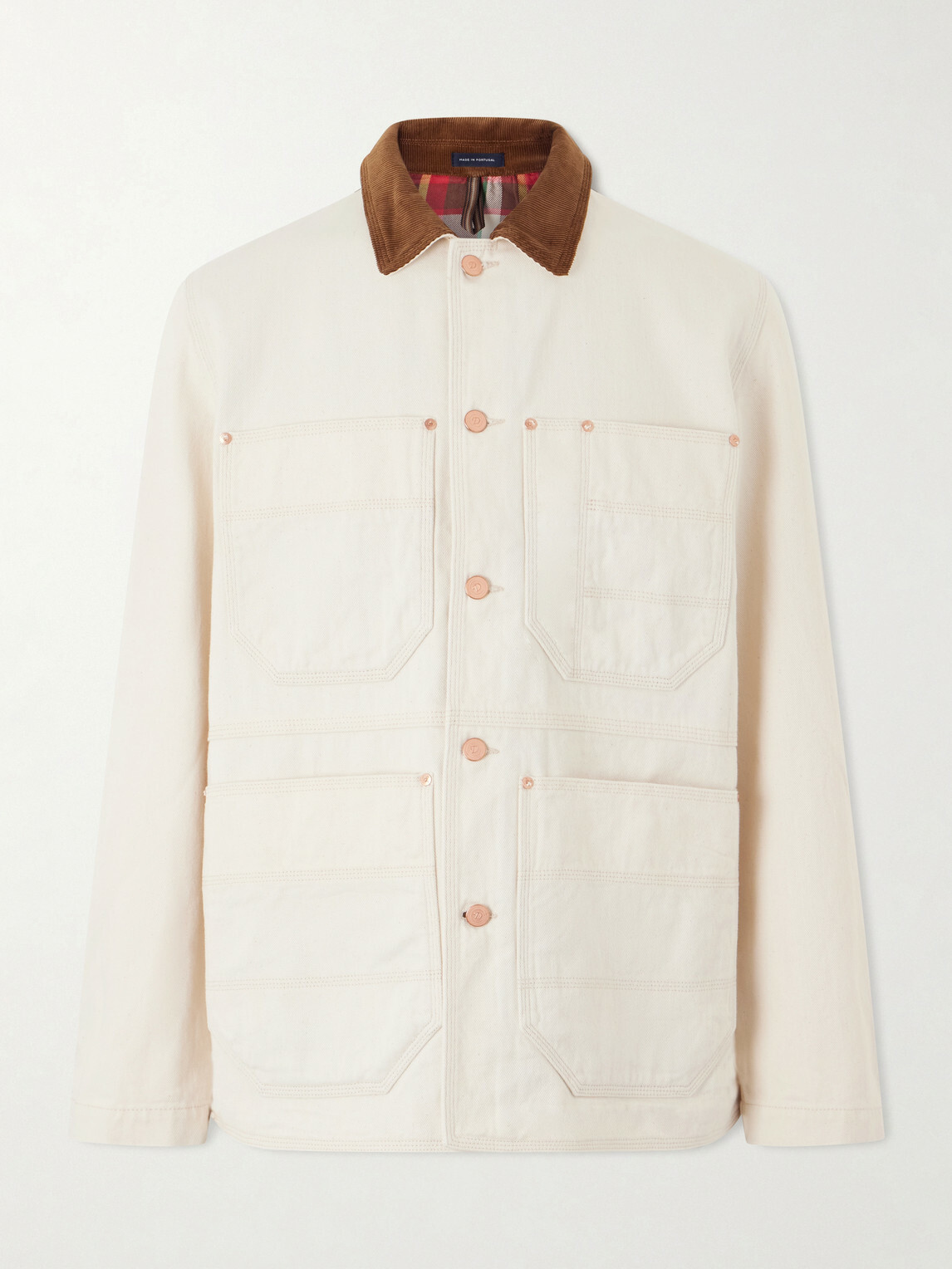 Drake's - Corduroy-Trimmed Denim Jacket - Neutrals