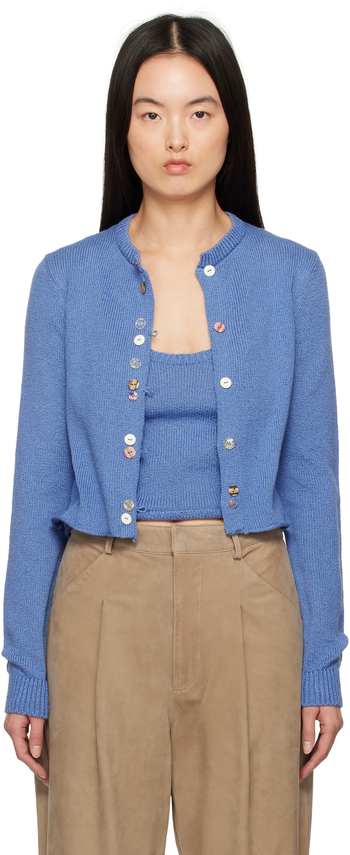 The Elder Statesman Blue Nora Lite Crew Cardigan