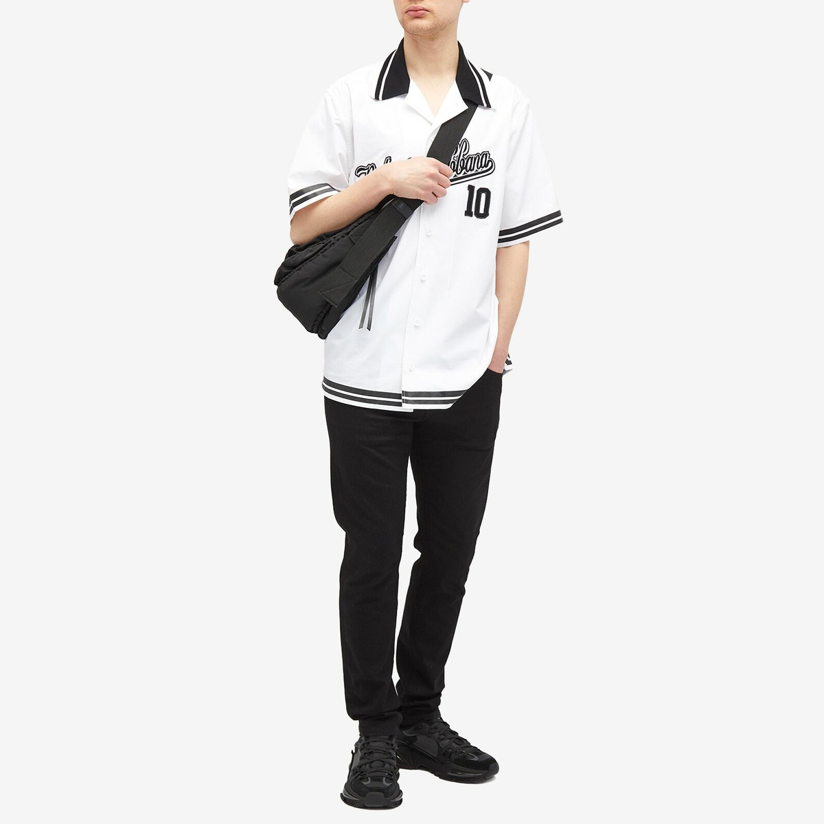 Dolce & Gabbana Men's Baseball Vacation Shirt in Black/White