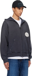 WOOYOUNGMI Navy Lettering Back Logo Zip-Up Hoodie