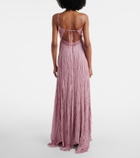 Blumarine Lace-trimmed plissé georgette gown