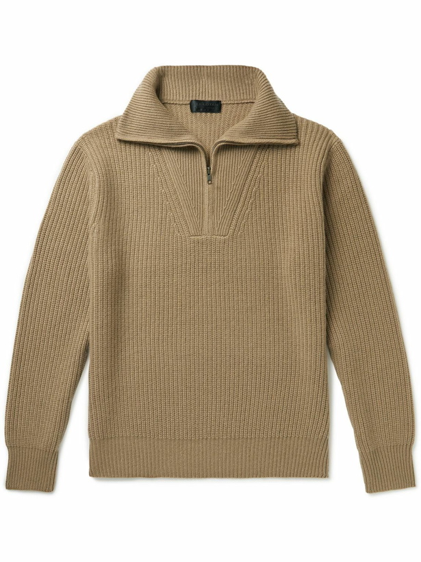 Photo: Nili Lotan - Heston Ribbed Cashmere Half-Zip Sweater - Brown