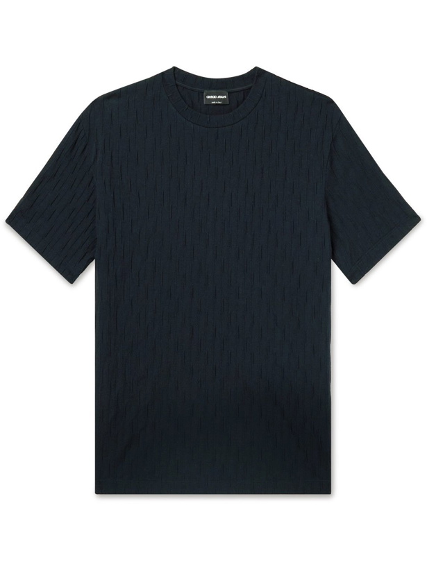 Photo: Giorgio Armani - Pintucked Stretch-Jersey T-Shirt - Blue