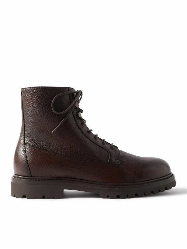 Photo: Brunello Cucinelli - Shearling-Lined Full-Grain Leather Hiking Boots - Brown