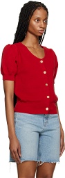 Dunst Red Puff Sleeve Cardigan