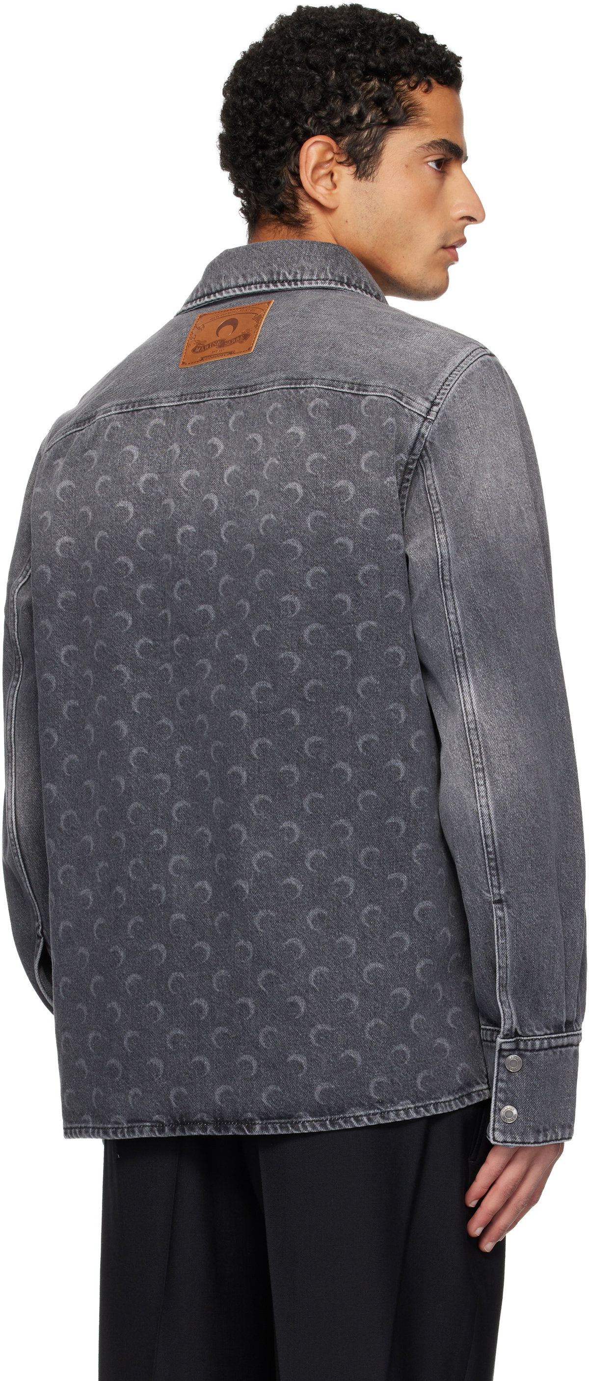 Marine Serre Gray Moon Laser LS Denim Shirt