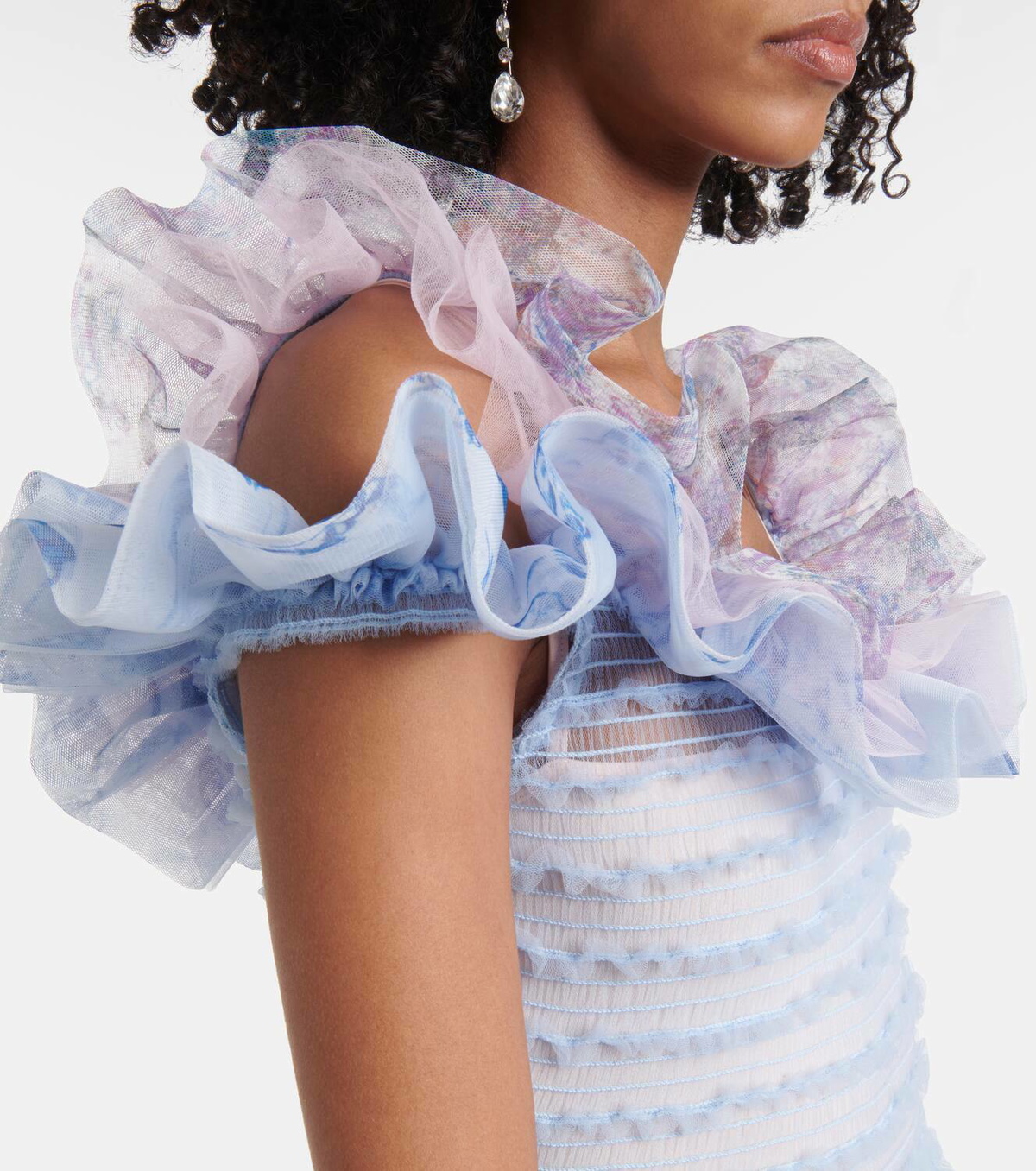 Susan Fang Printed smocked ruffled minidress