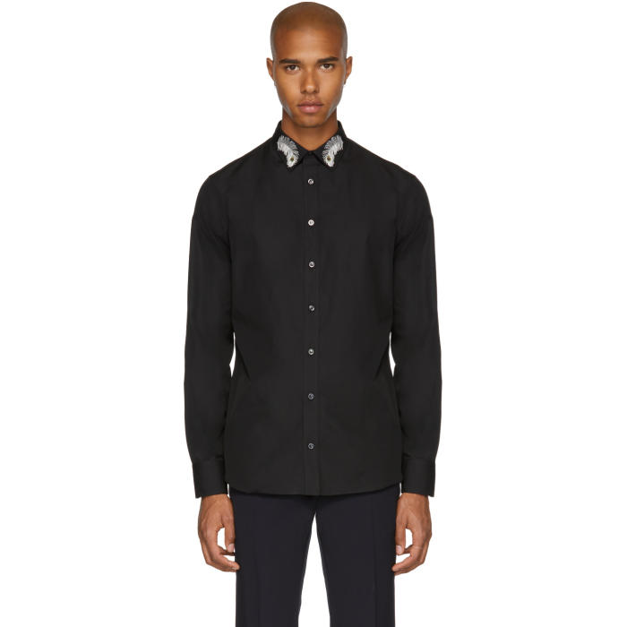 Photo: Alexander McQueen Black Peacock Feather Collar Shirt 