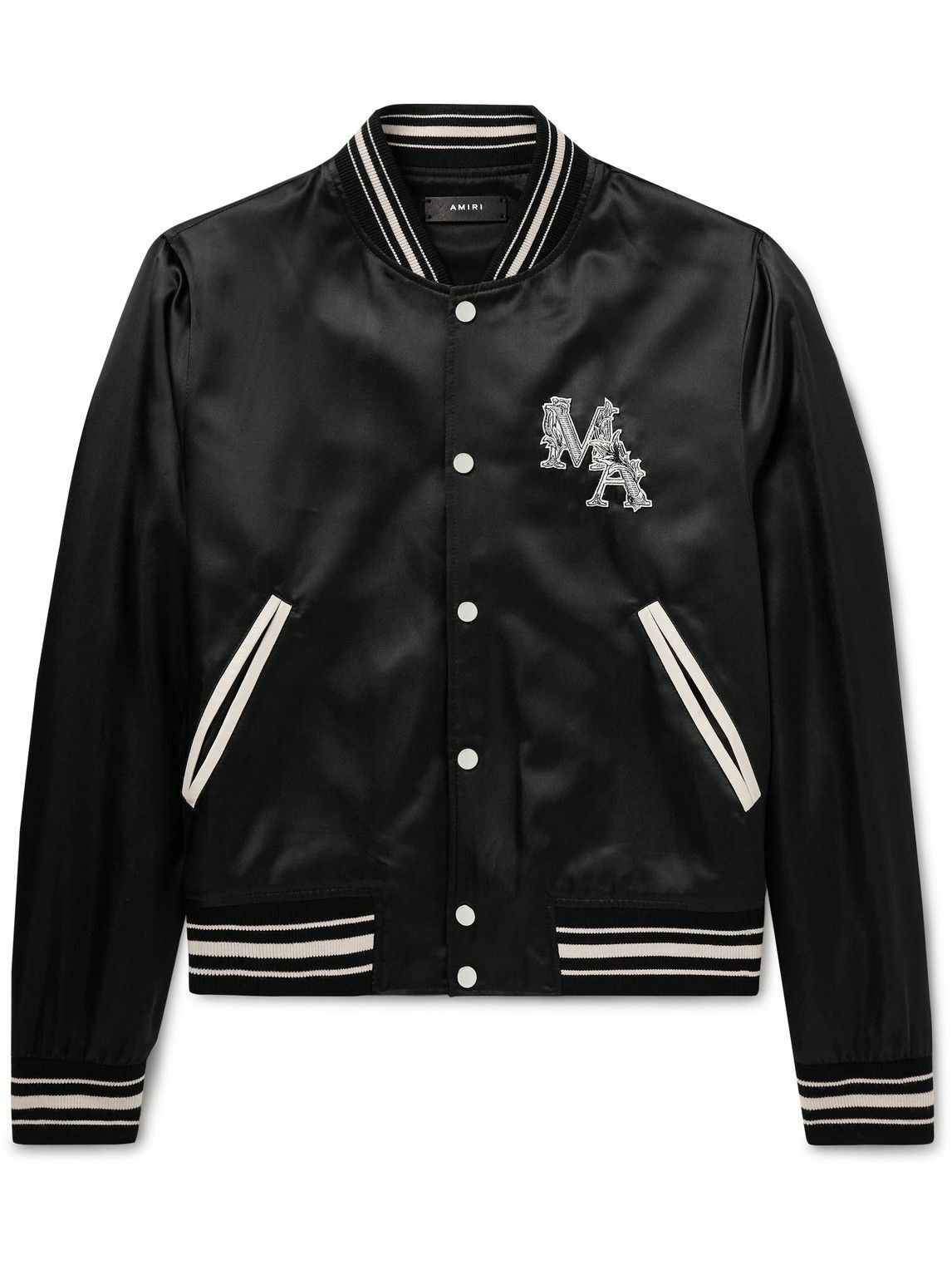 AMIRI - Logo-Appliquéd Leather-Trimmed Satin Bomber Jacket - Black Amiri