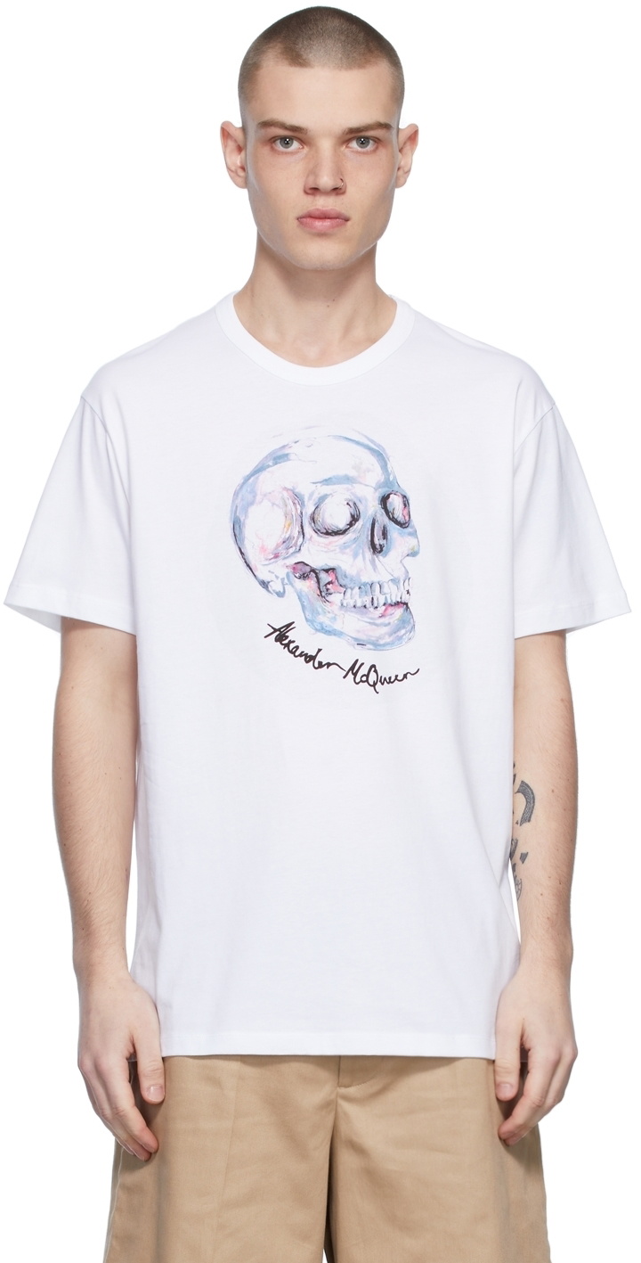 Alexander McQueen White Watercolor Skull T-Shirt Alexander McQueen