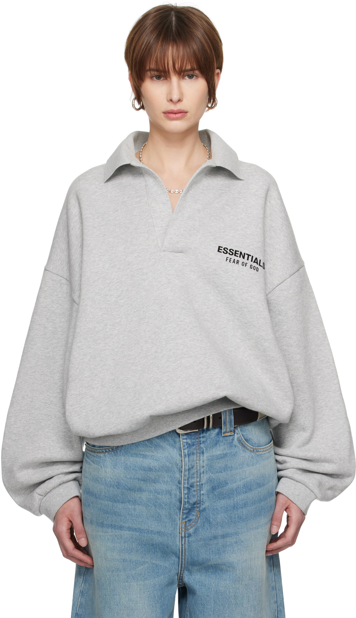Fear of God ESSENTIALS Gray Fleece Polo Fear Of God Essentials