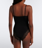 Saint Laurent Lace-trimmed ribbed-knit silk bodysuit