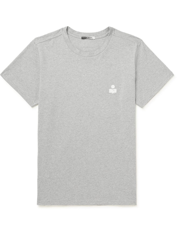 Photo: Isabel Marant - Zafferh Logo-Print Cotton-Jersey T-Shirt - Gray
