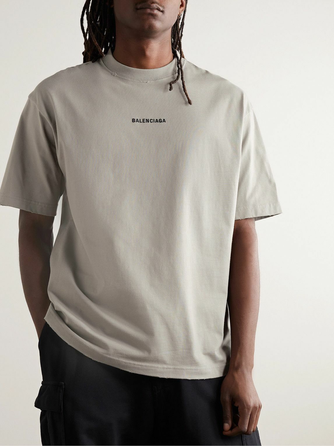 BALENCIAGA Oversized Distressed Logo-Print Cotton-Jersey T-Shirt for Men