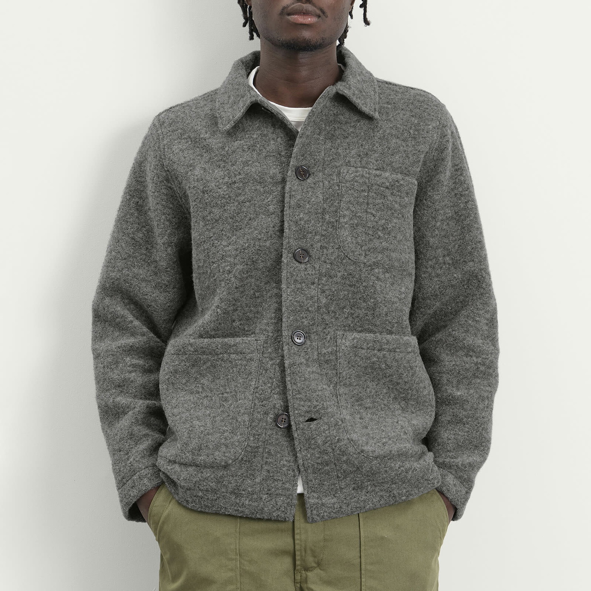 Universal Works Men's Wool Fleece Field Jacket in Grey Marl