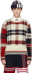 Thom Browne White & Navy Jacquard Sweater