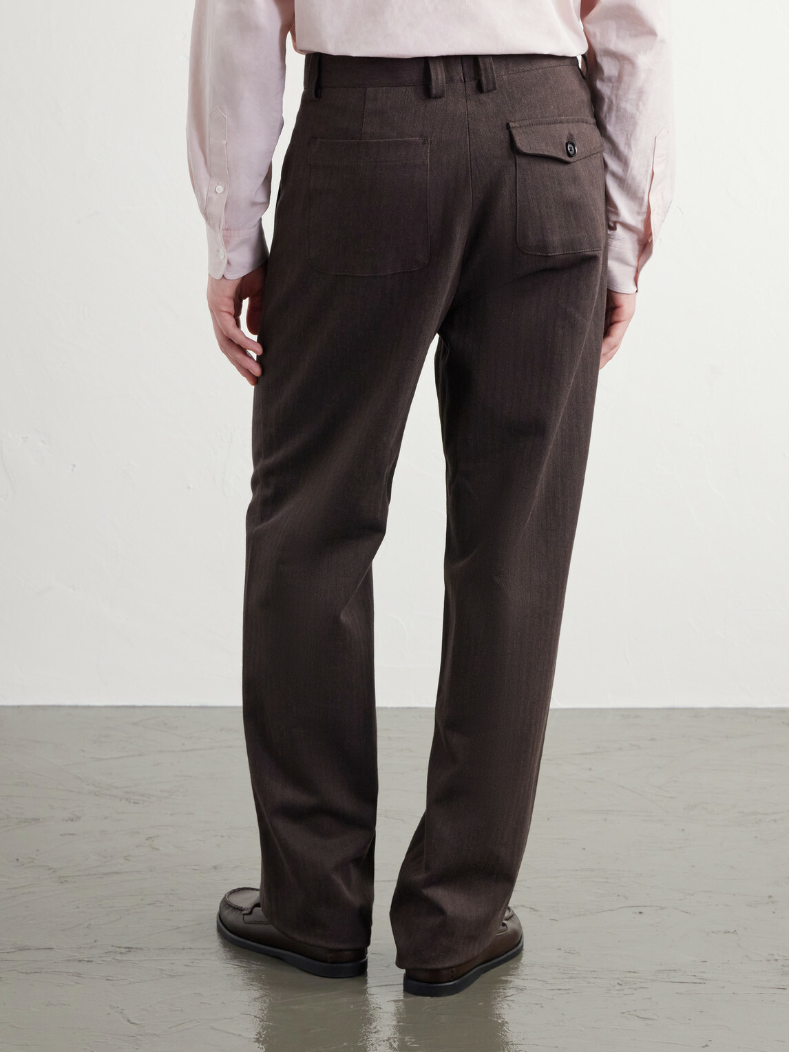 Oliver Spencer - Morton Straight-Leg Pleated Herringbone Stretch-Cotton Suit Trousers - Brown