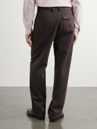 Oliver Spencer - Morton Straight-Leg Pleated Herringbone Stretch-Cotton Suit Trousers - Brown