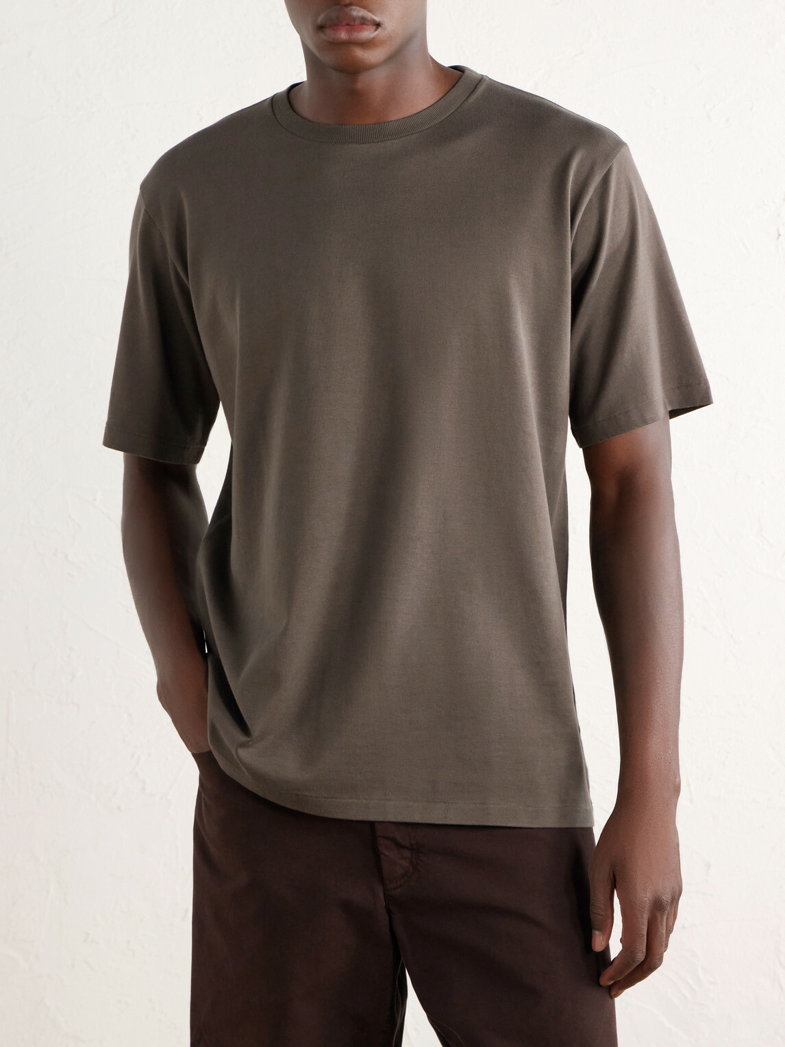 Auralee - Luster Cotton-Jersey T-Shirt - Brown