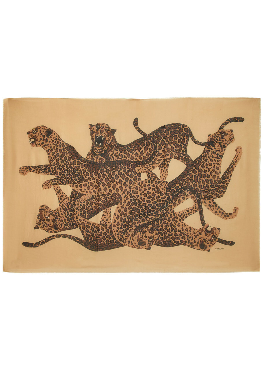 Saint Laurent Leopard Wool Scarf - Multicoloured - One Size