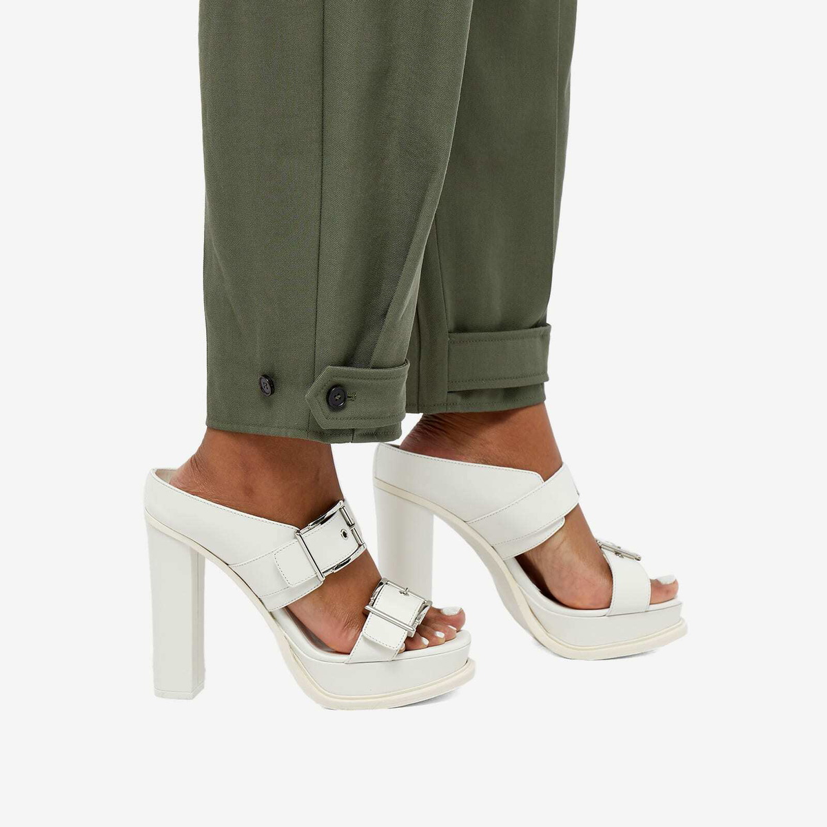 Alexander McQueen Women's Platform Mule Sandal in New Ivory/Silver