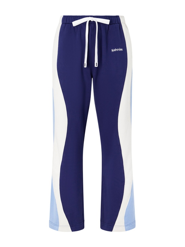 Photo: NAHMIAS - Ollie Wide-Leg Striped Cotton-Jersey Sweatpants - Blue