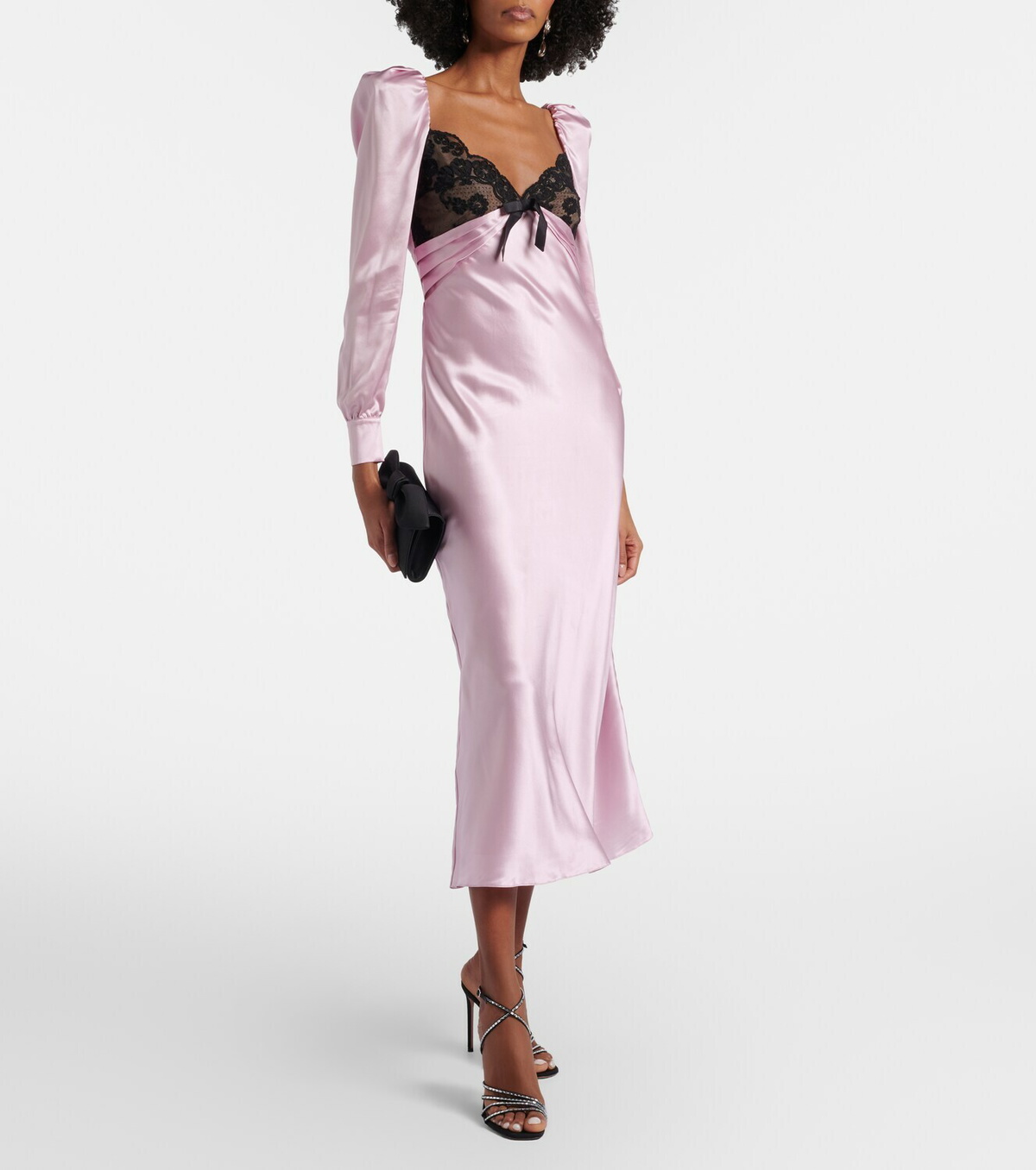Alessandra Rich Lace-trimmed silk satin midi dress